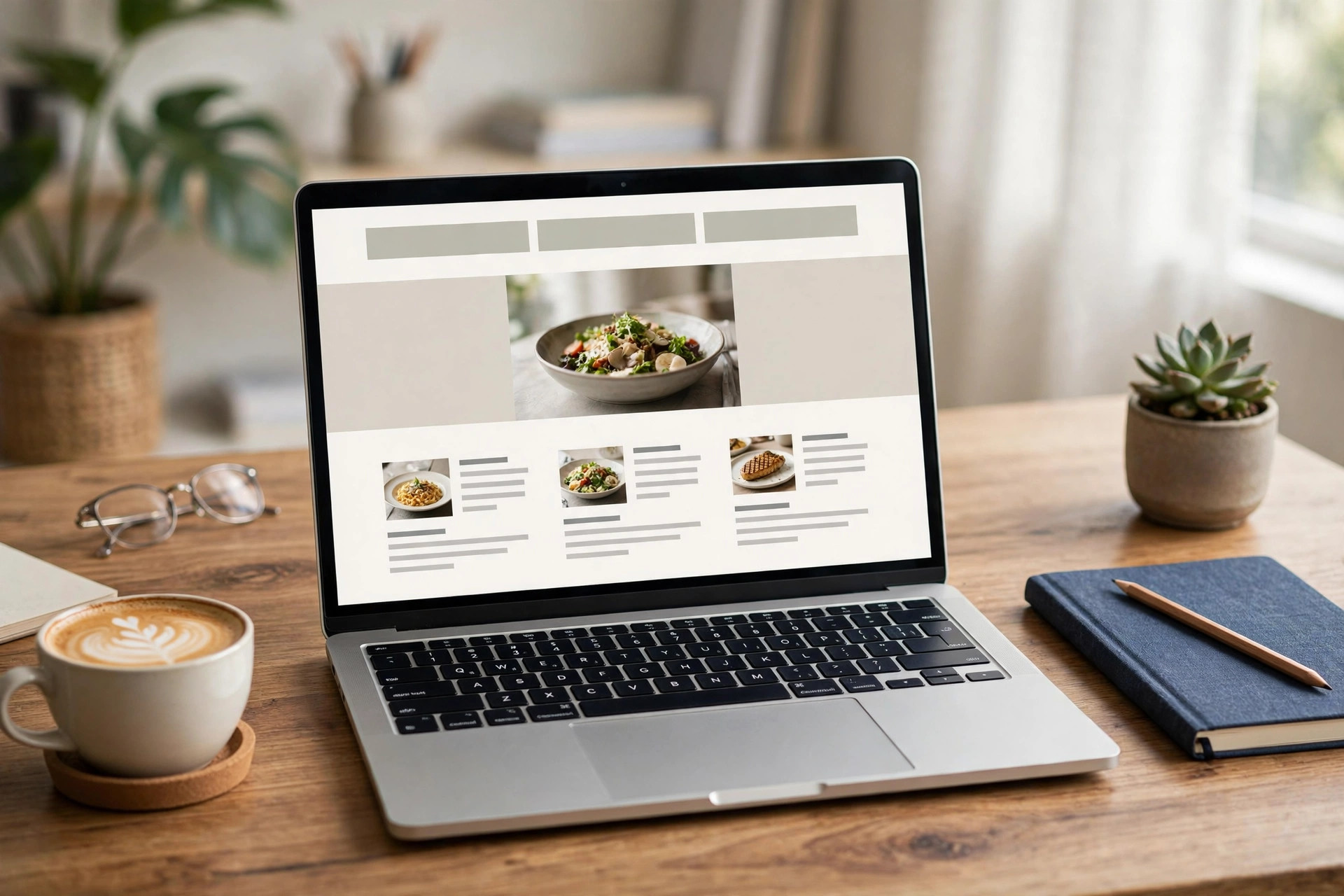 Laptop screen showing a restaurant website design proposal and pricing