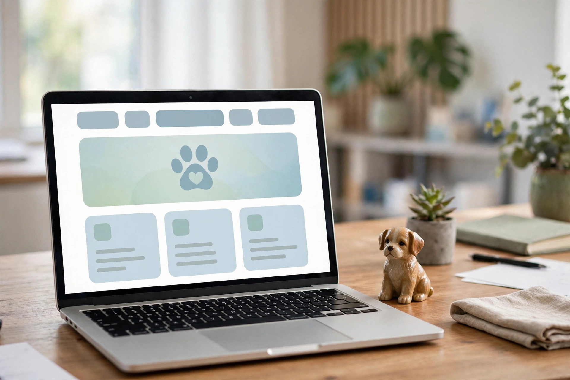 Laptop screen showing a veterinary website design proposal and pricing
