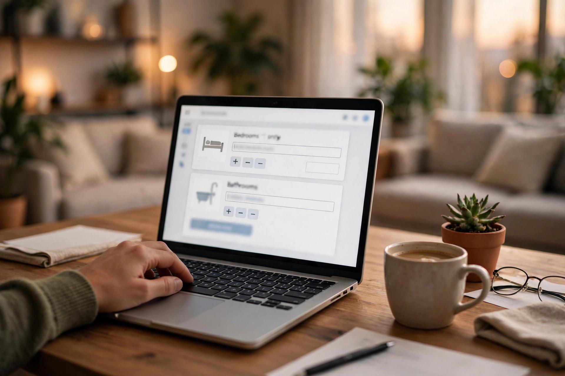 Laptop showing a house cleaning instant quote request form being filled in