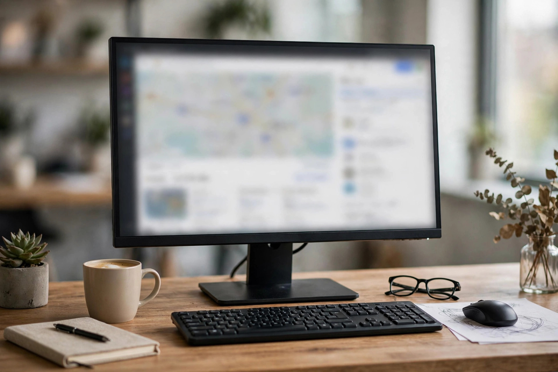 Computer monitor showing Google search results for a local salon search with map listings
