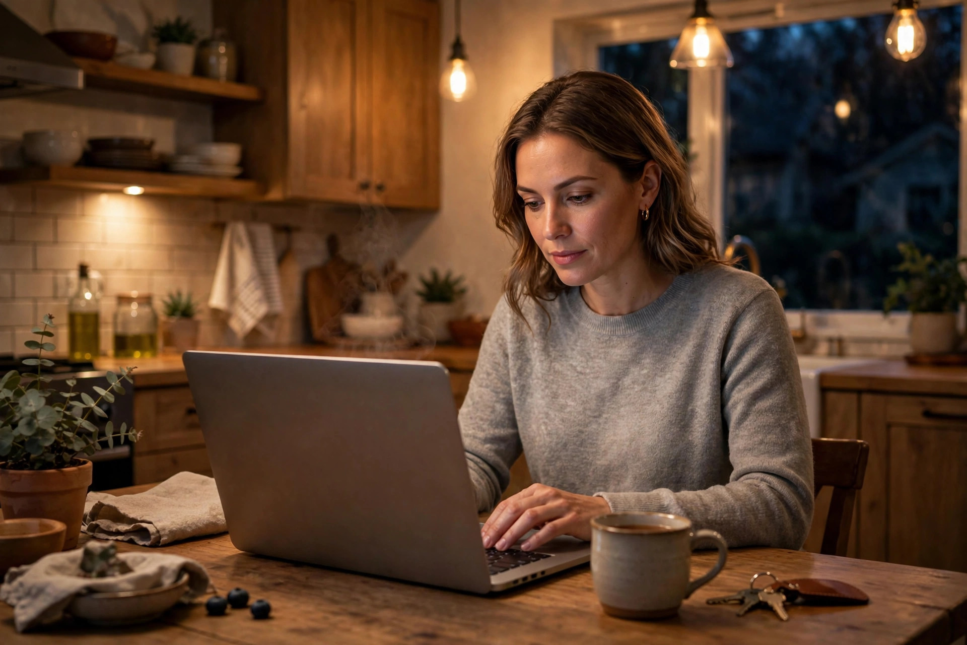 AI Chatbot for Pest Control Companies: What It Should Do on Your Website Homeowner booking a pest inspection on a laptop at the kitchen table in the evening