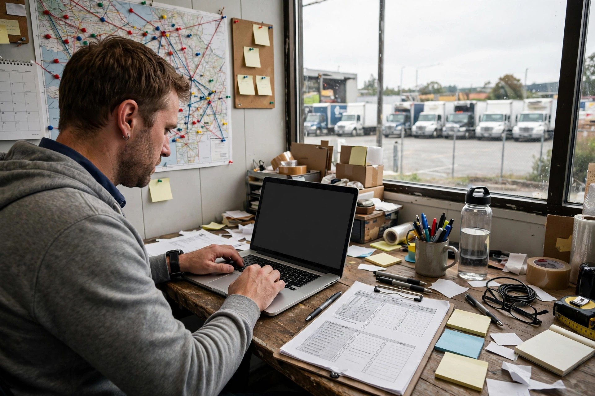 AI Chatbot for Moving Companies: Quote and Book Moves Around the Clock Moving company operations manager coordinating routes and schedules in the office