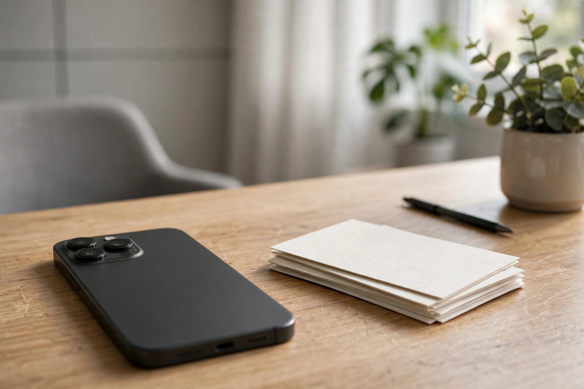 Smartphone on a desk next to dental appointment cards