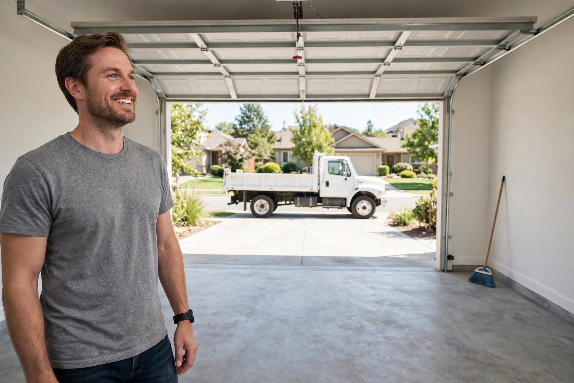 Should Your Junk Removal Company Use an AI Chatbot? Clean empty garage after junk removal with the truck in the driveway