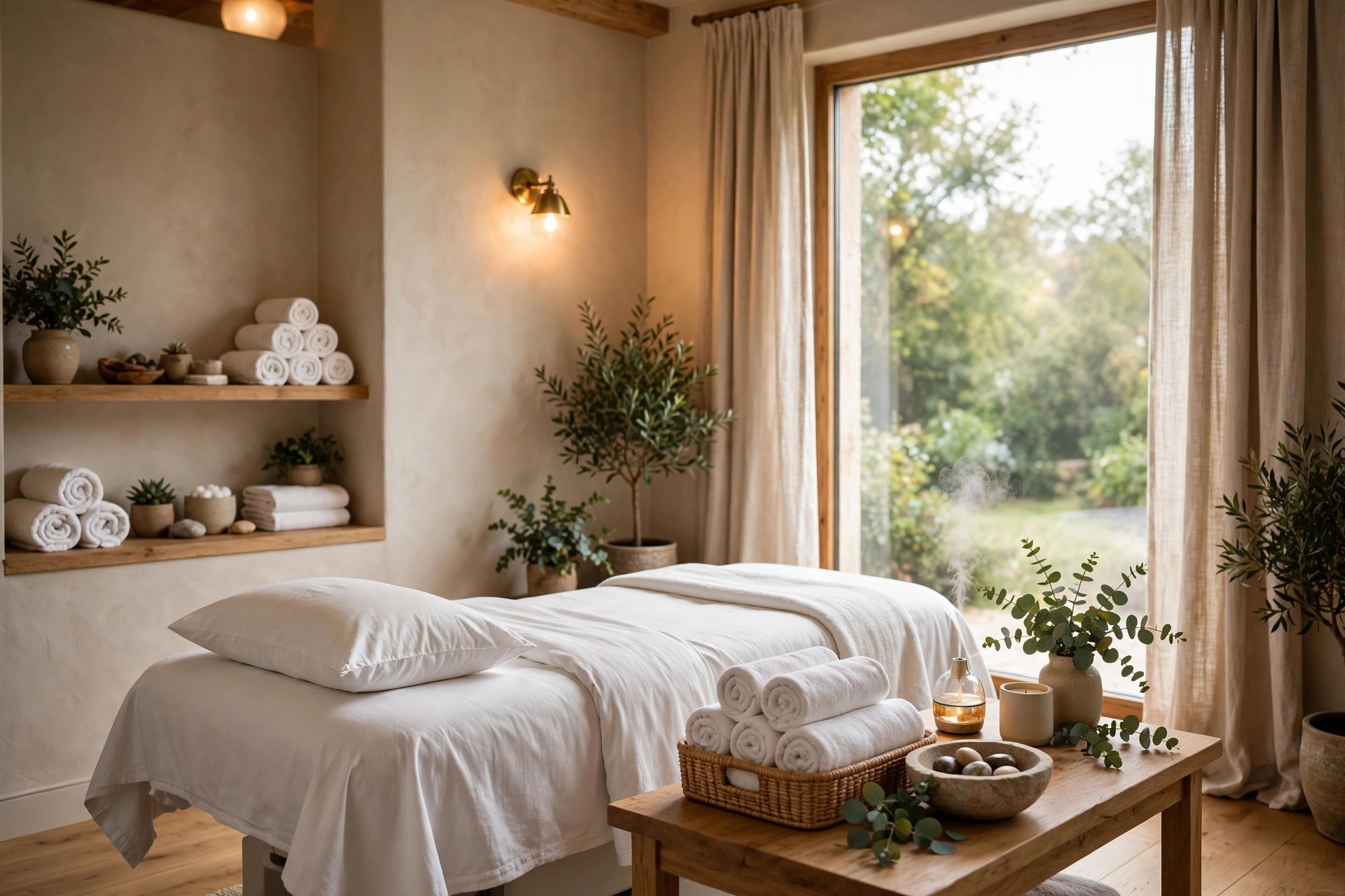 WhatsApp Chatbots for Med Spas: Bookings, Reminders, and Reactivation Calm med spa treatment room with a facial bed rolled towels and soft daylight