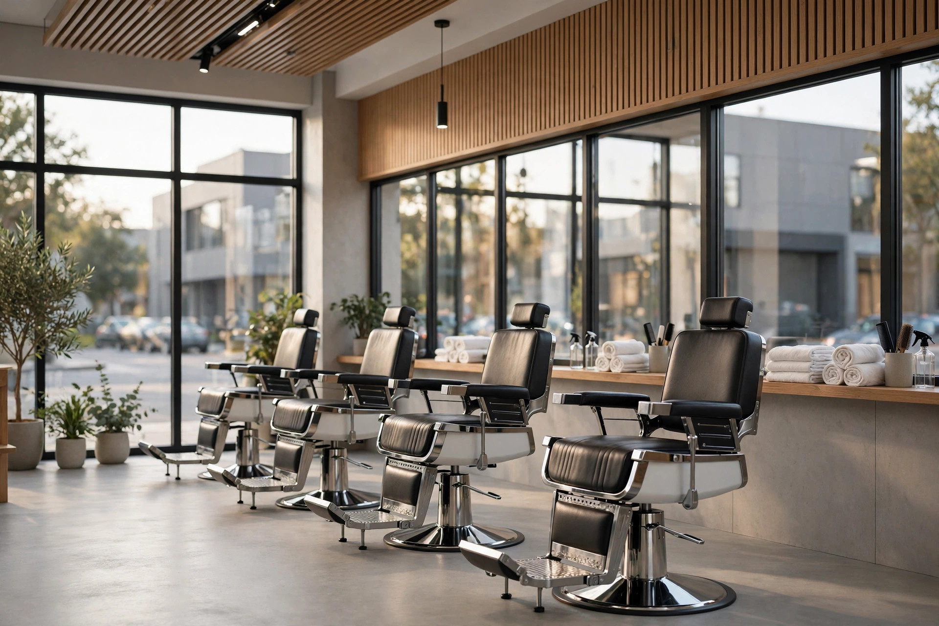SMS Marketing for Barbershops: Fill Chairs Without Discounting Empty barber chairs in a clean modern shop during a quiet afternoon hour