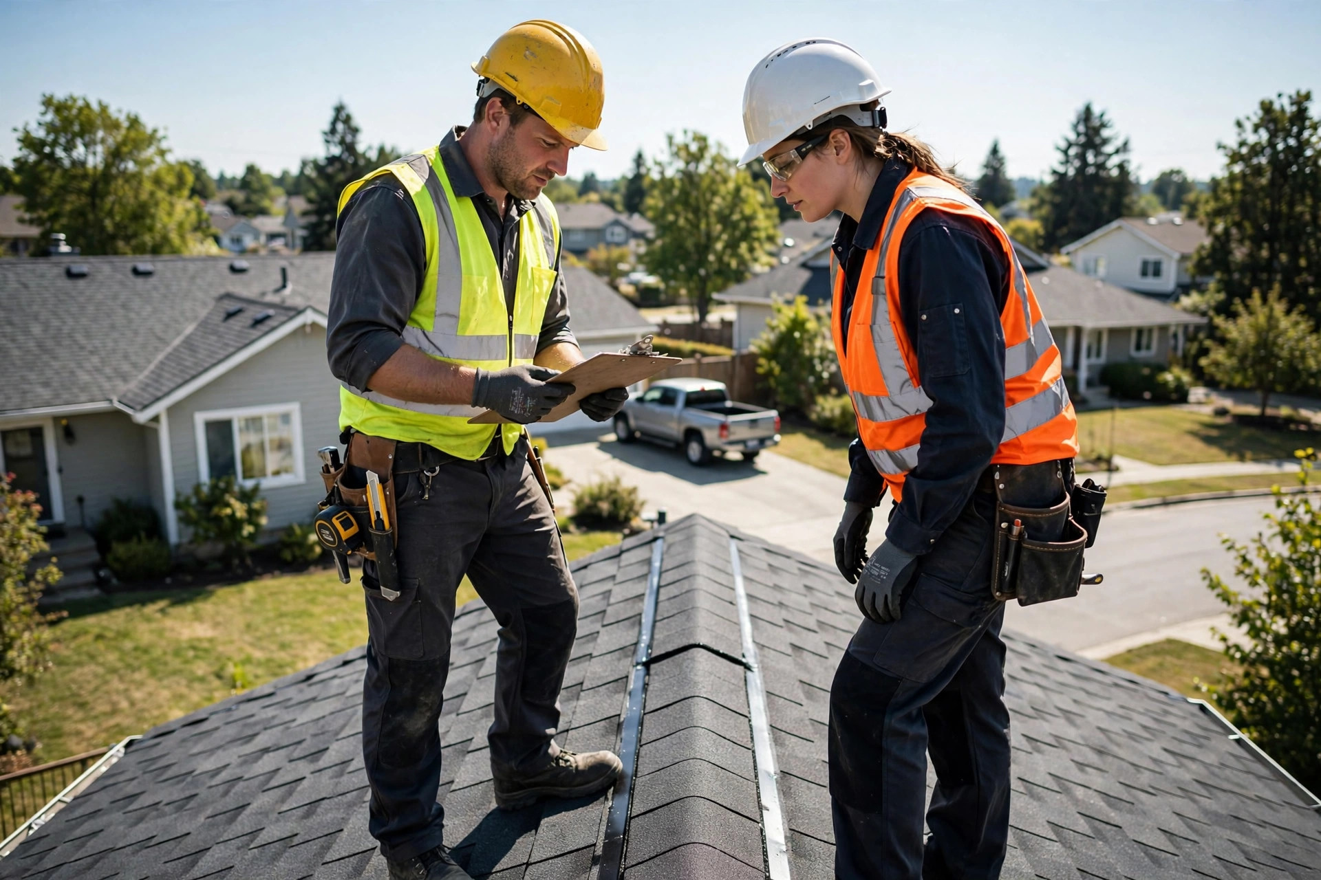 How to Get More Google Reviews for Your Roofing Company Roofers doing a final walkthrough inspection of a completed roof