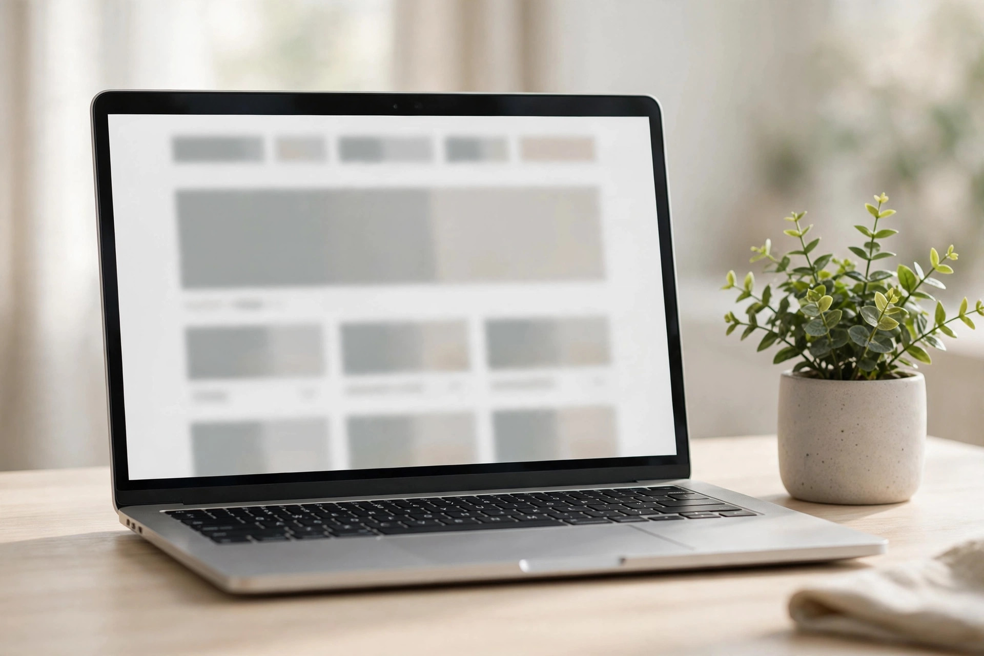 How Much Does a Cleaning Company Website Cost? A Plain Pricing Breakdown Laptop on a bright desk showing a cleaning company online booking page mockup with a small plant beside it