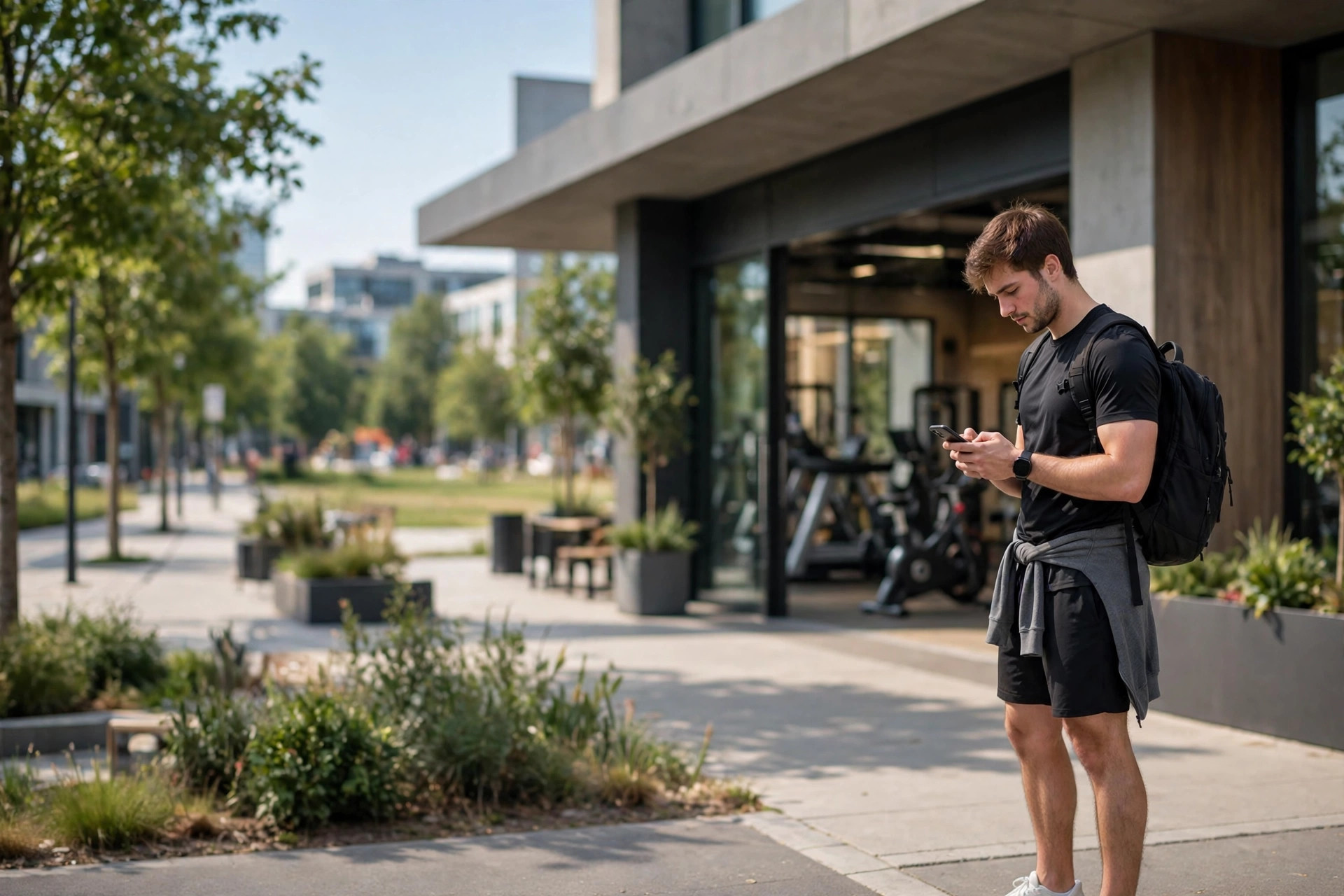 A man signing up for a gym trial membership on his smartphone