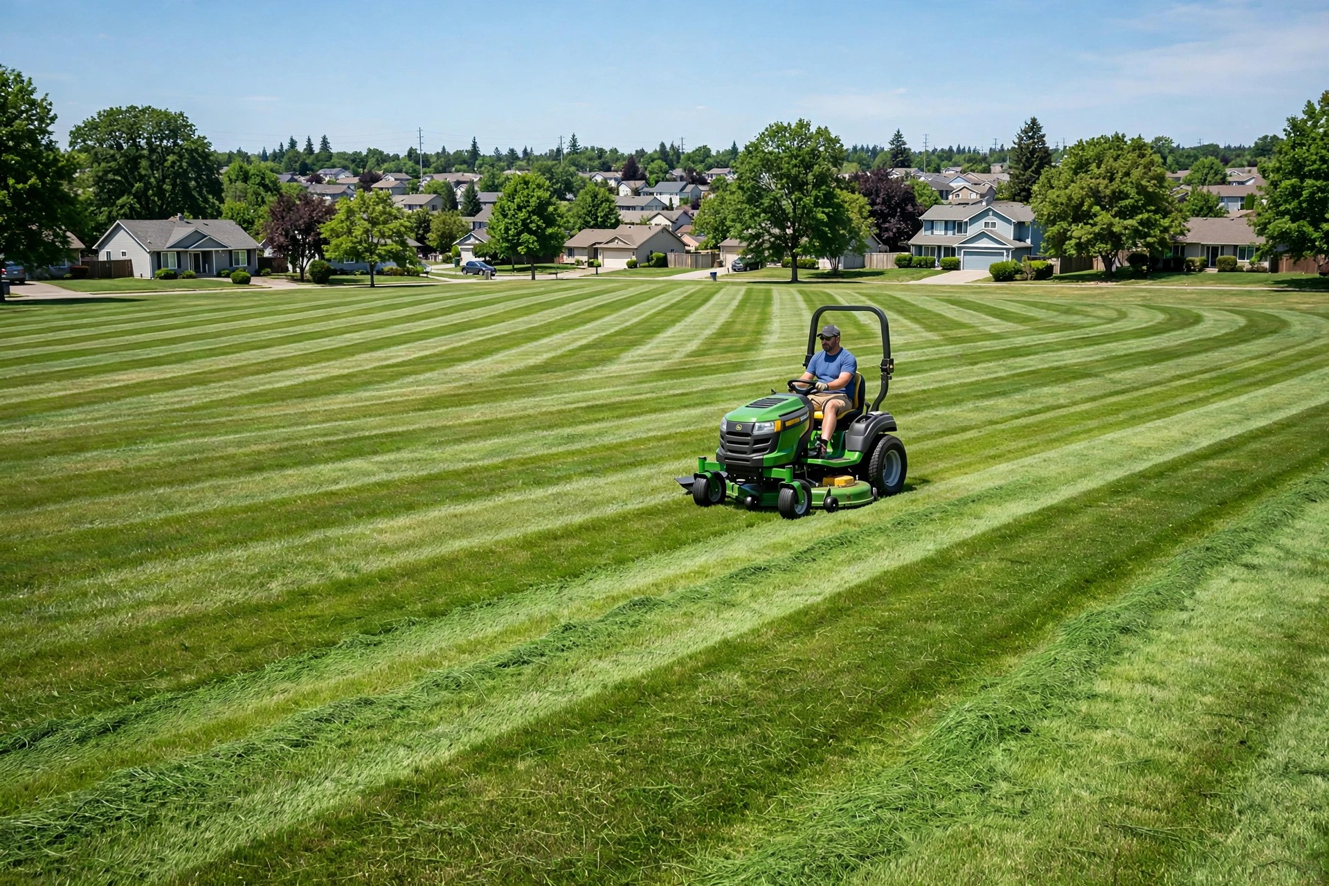AI Chatbot for Landscaping Companies: Instant Quotes That Book Site Visits A riding mower cutting fresh stripes on a suburban lawn