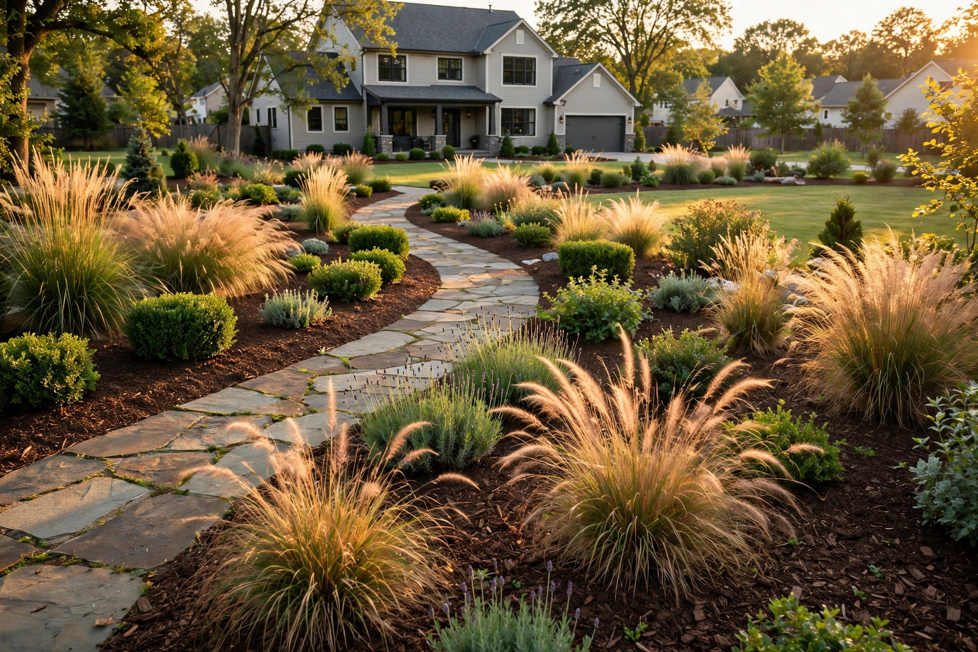 AI Chatbot for Landscaping Companies: Instant Quotes That Book Site Visits A landscaped backyard with mulch beds and a stone path