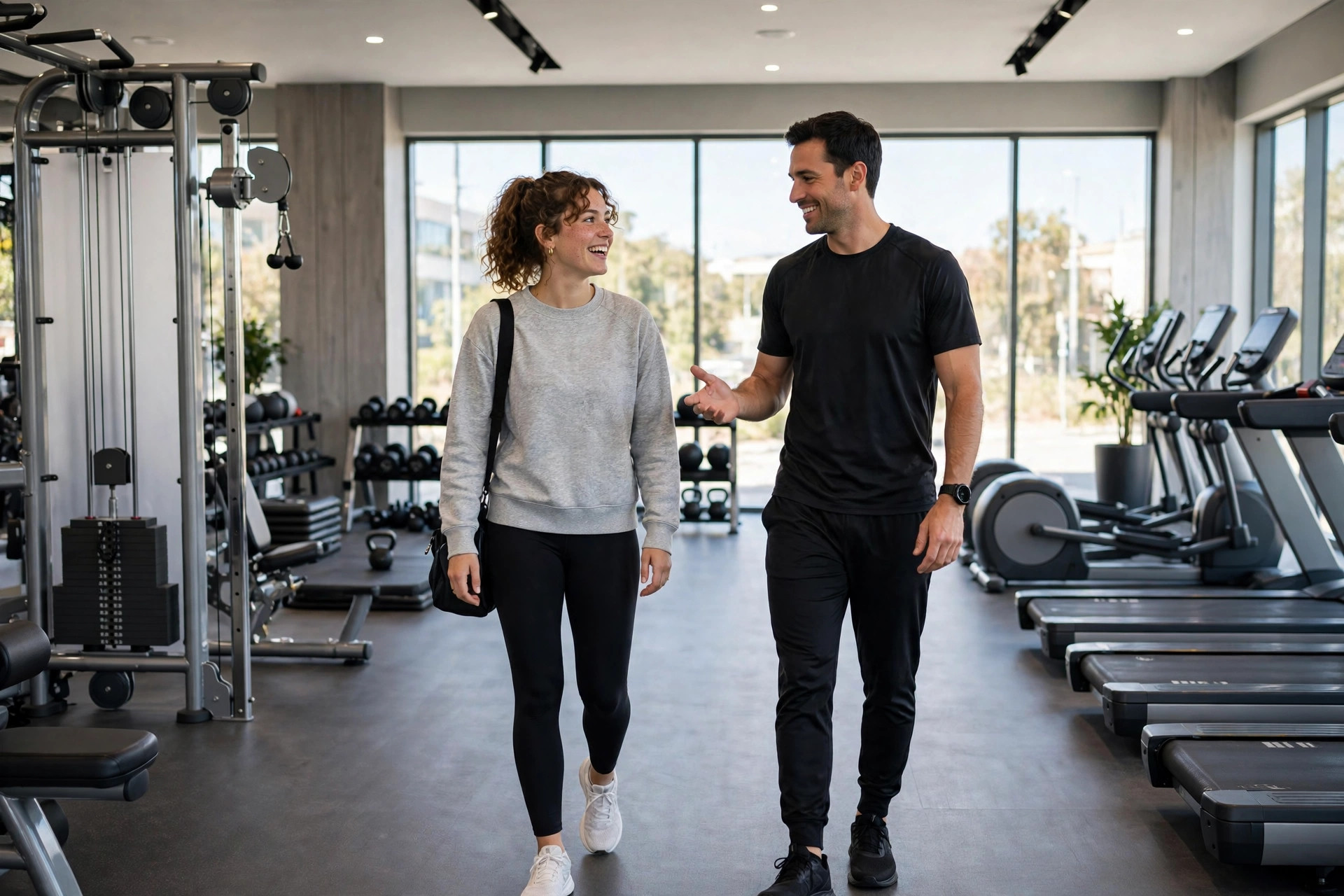 AI Receptionist for Gyms: Answering Calls When You're Coaching A trainer giving a new member a tour of the gym