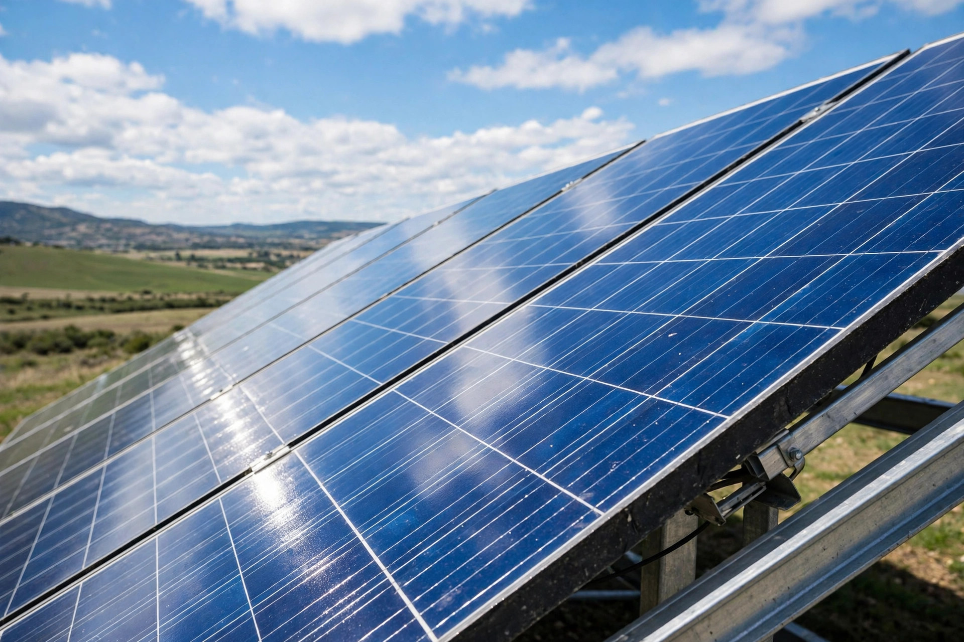AI Receptionist for Solar Companies: Handling High-Intent Calls 24/7 Solar panels angled toward a bright blue sky