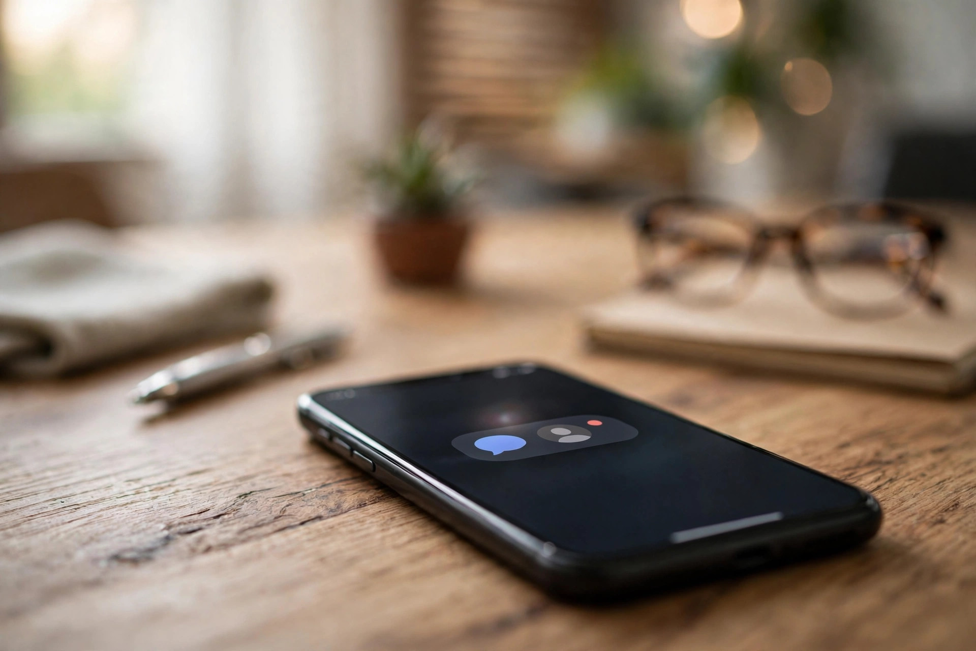 Missed Call Text Back for Daycare Centers: Turn Missed Calls Into Tours Smartphone on a desk showing an incoming text message notification from a missed call