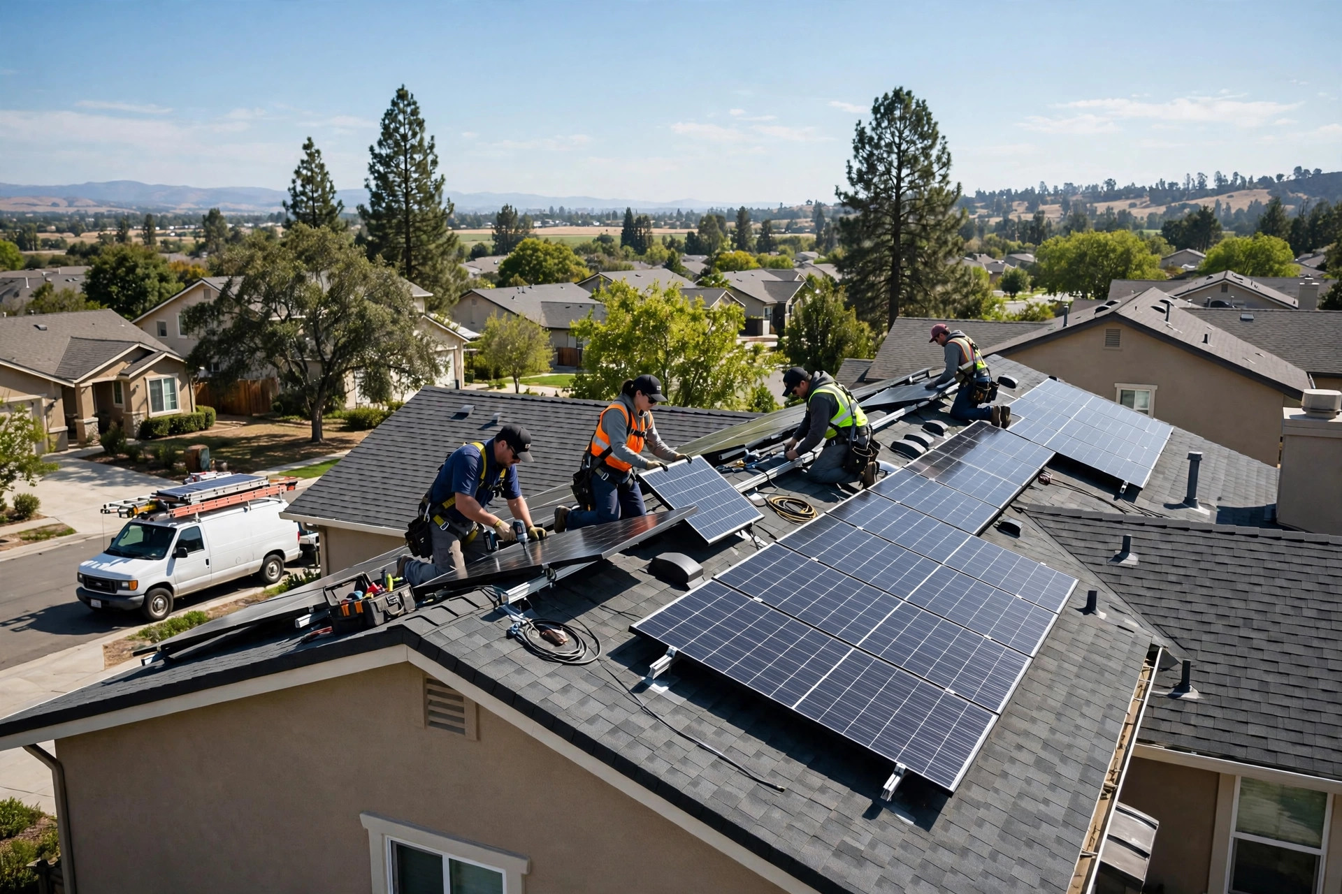 Missed Call Text Back for Solar Companies: Stop Burning Expensive Leads Solar panel installation crew mounting panels on a residential roof