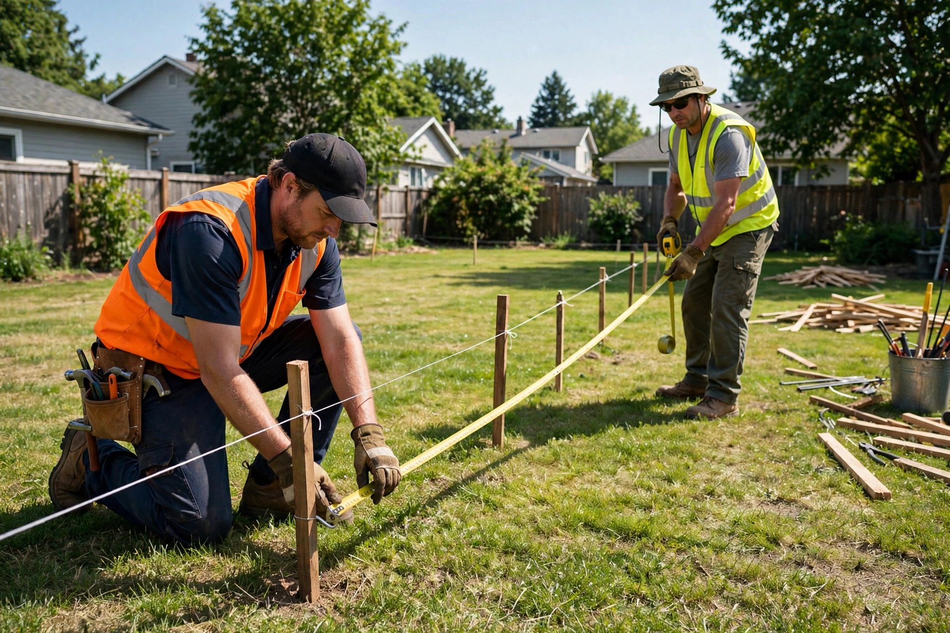 AI Chatbot for Fencing Companies: Answer Every Quote Request Fence crew measuring a backyard with a tape measure before a privacy fence installation