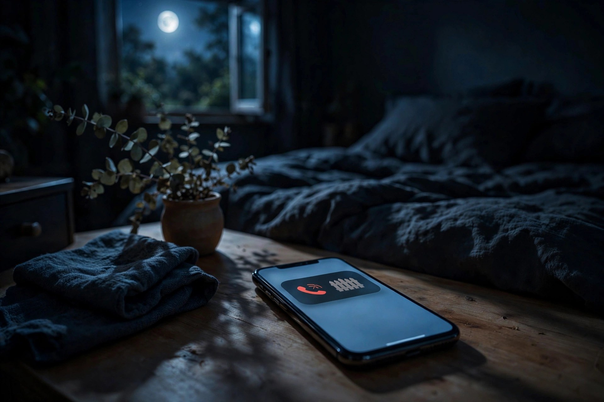 Smartphone showing a missed call notification for a fence repair request at night