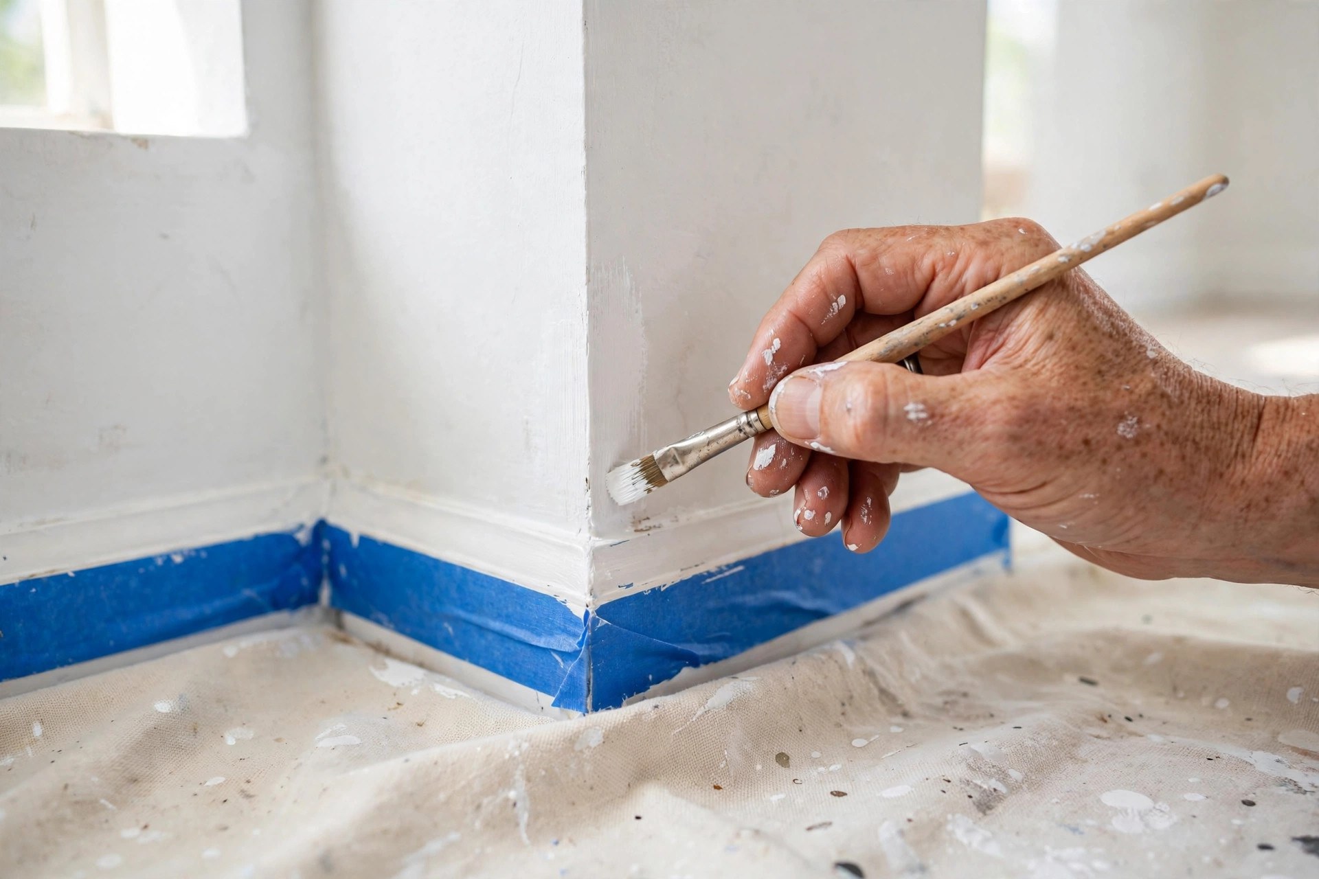 How to Get More Google Reviews for Painting Companies Professional painter doing careful touch-up work on an interior wall with a small brush