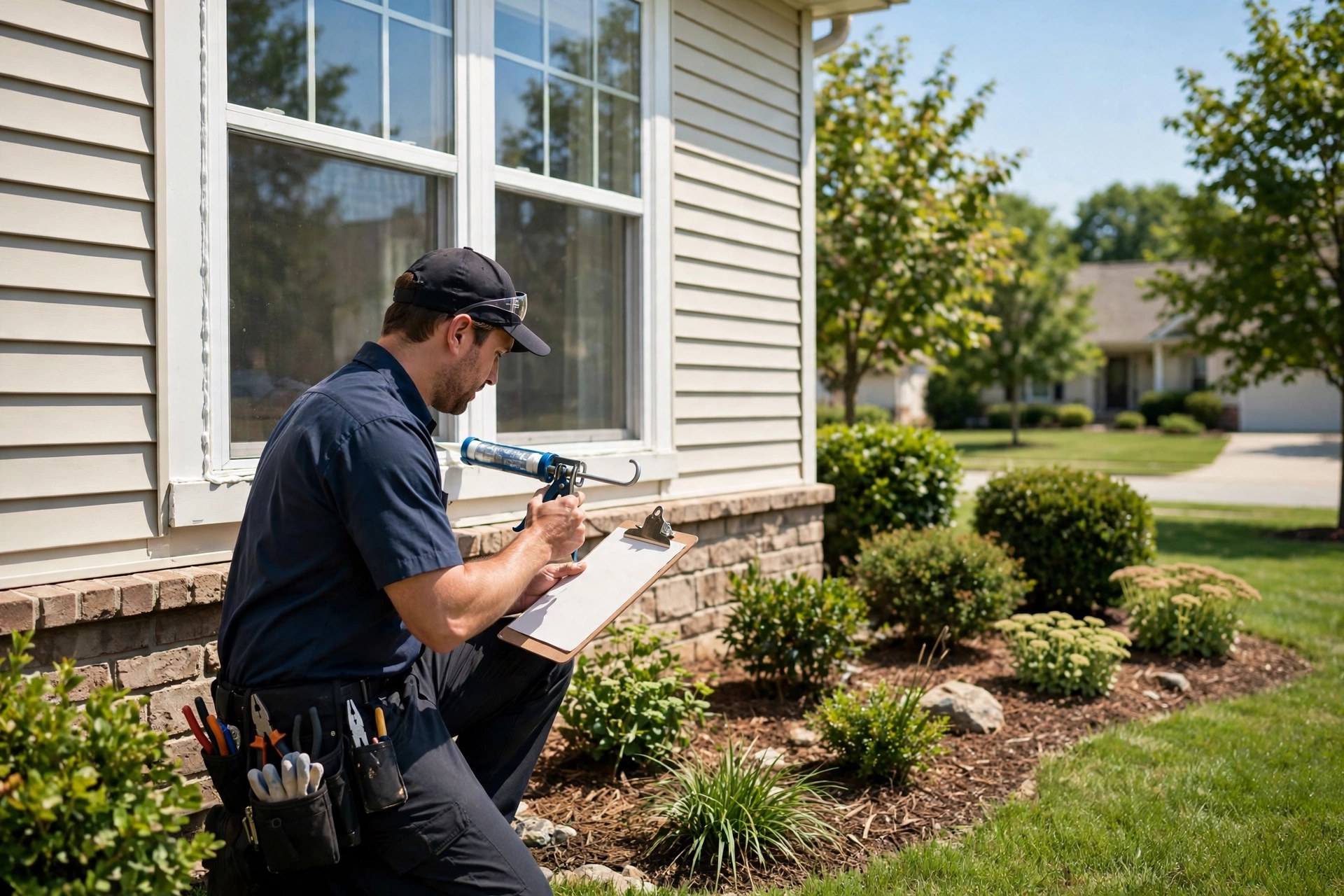 Email Marketing for Pest Control Companies: Campaigns That Renew Contracts Pest control technician sealing a home exterior with a clipboard during a scheduled service visit