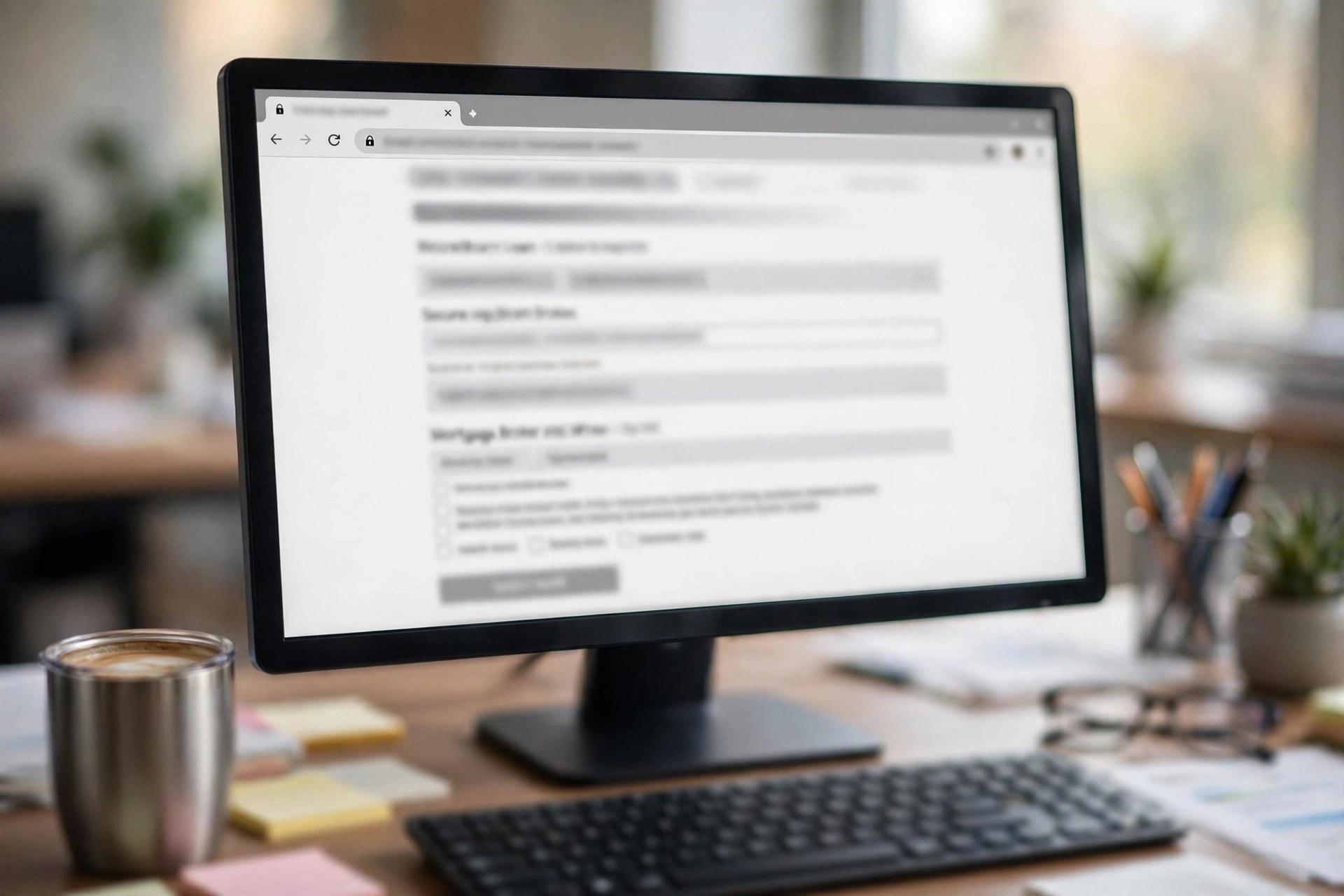 How Much Does a Mortgage Broker Website Cost? Secure loan application form on a mortgage broker website shown on a desktop monitor