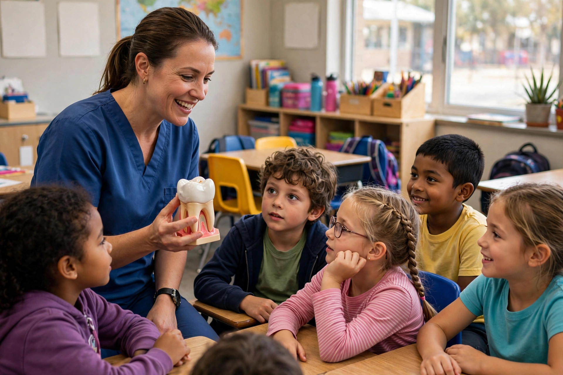 Dental Marketing Ideas Dentist giving a free oral health talk at a local school event