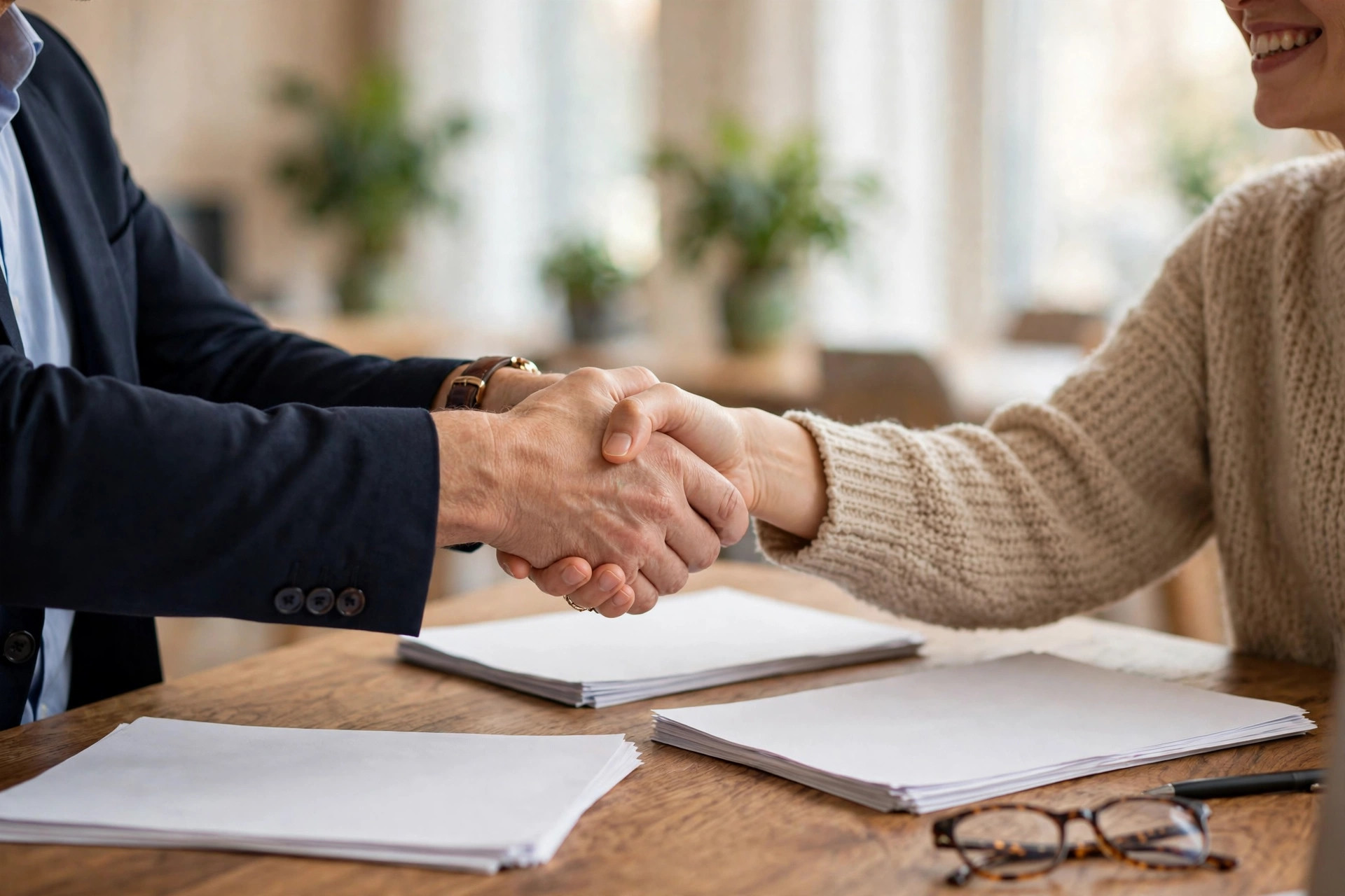 AI Receptionist for Insurance Agencies: What to Know Before You Buy Insurance agent shaking hands with a smiling client across a wooden office desk