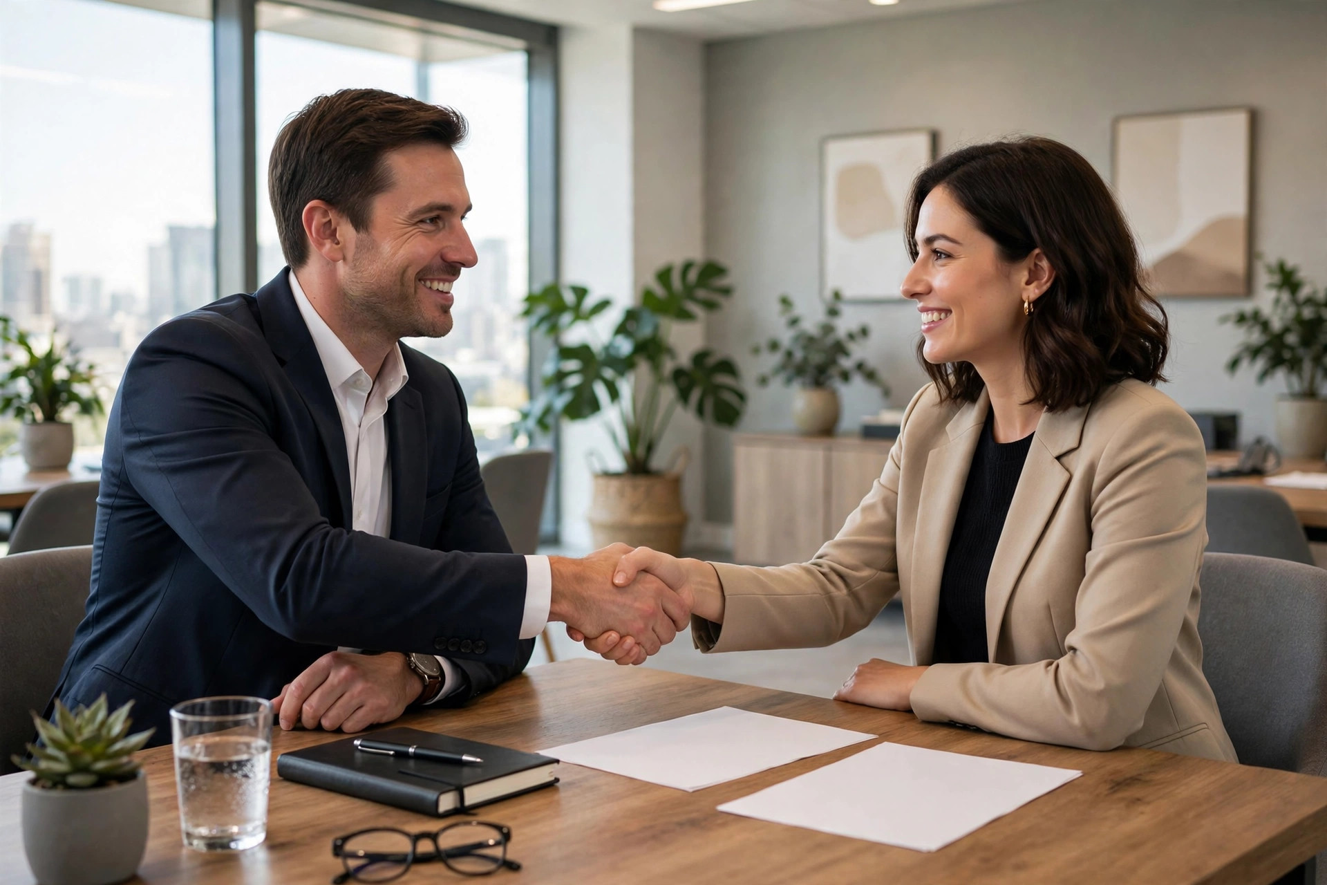 Missed Call Text Back for Law Firms: Intake-First Scripts That Sign Clients Lawyer shaking hands with a client across a desk in a modern law office