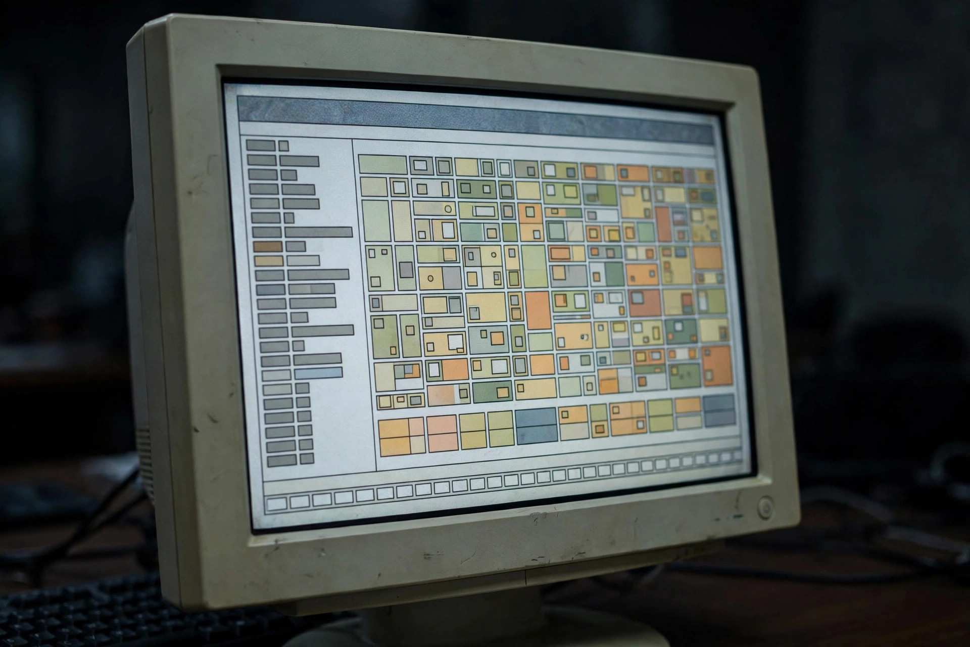 Business owner looking at an outdated cluttered website on an old laptop