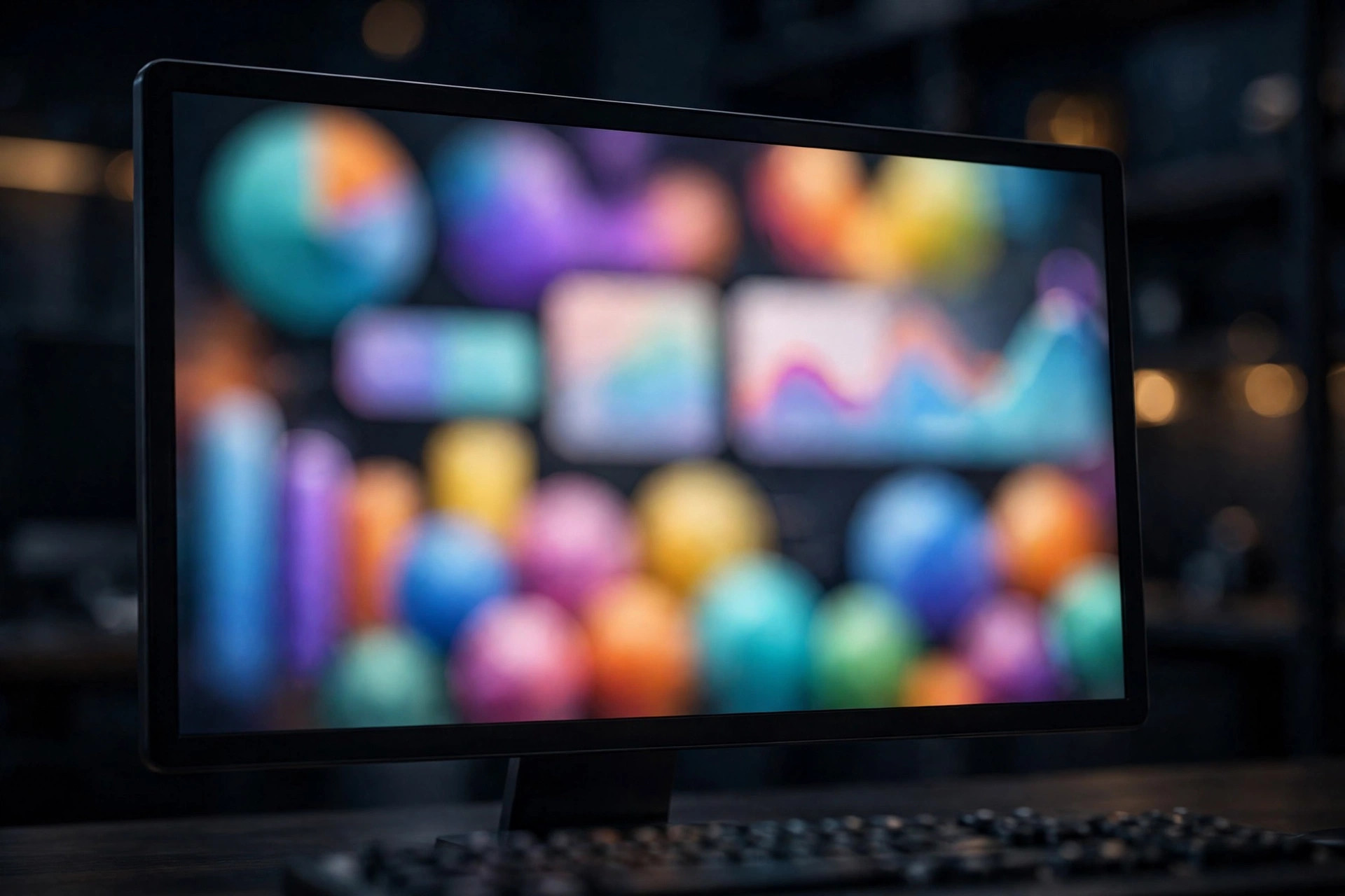 GoHighLevel Alternatives for Small Business: What to Use Instead Computer monitor showing an abstract blurred CRM dashboard with charts and graphs
