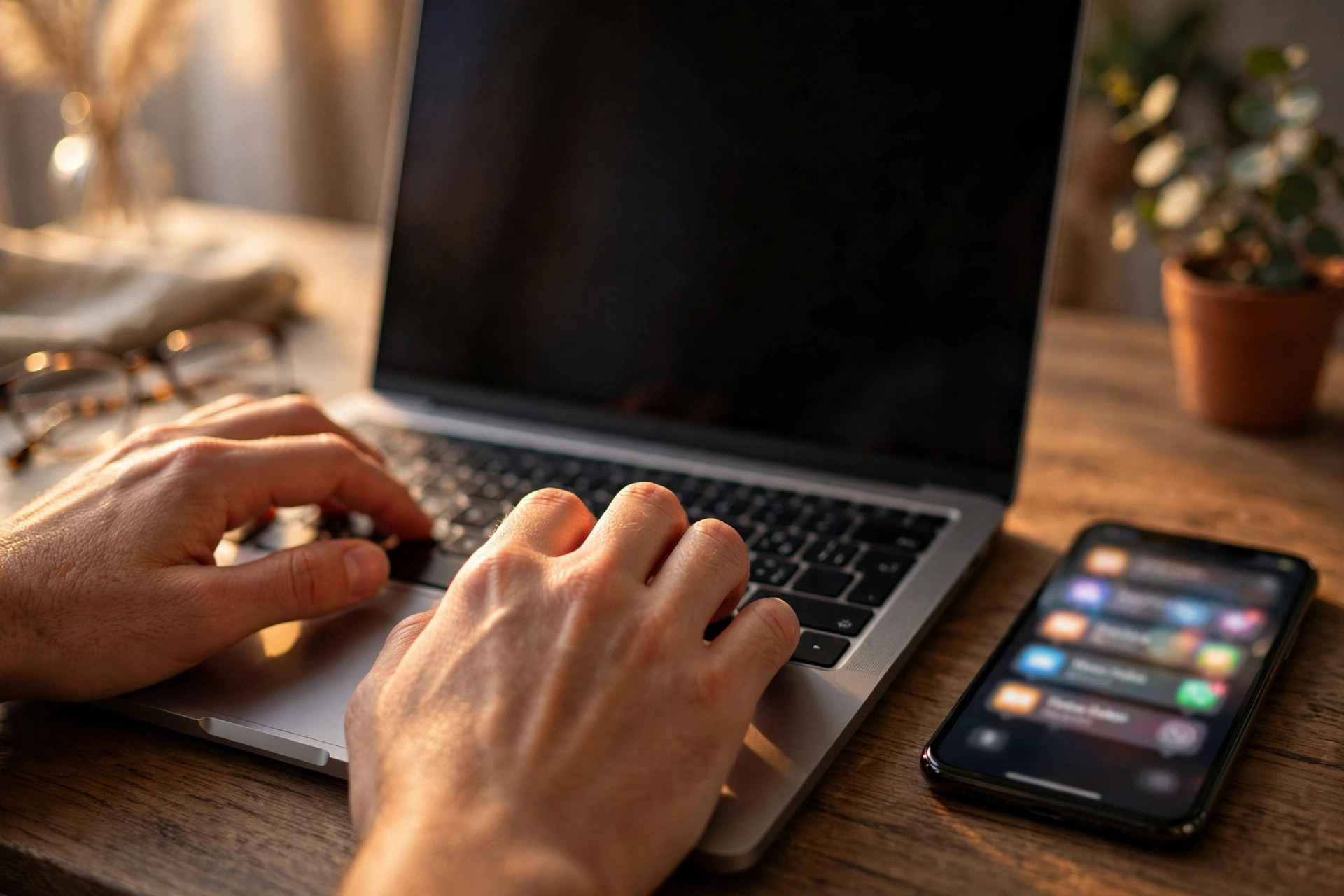 AI SDR for Small Business: What It Does, Costs, and When It Pays Off Hands typing on a laptop with a smartphone showing blurred notifications on a desk
